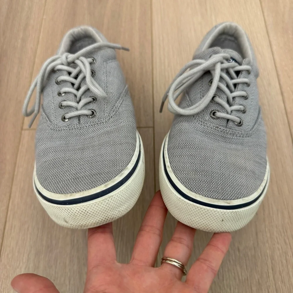 CC Sperry Top-Sider Mens Striper II CVO Gray Canvas Sneakers STS22380 Size 9.5